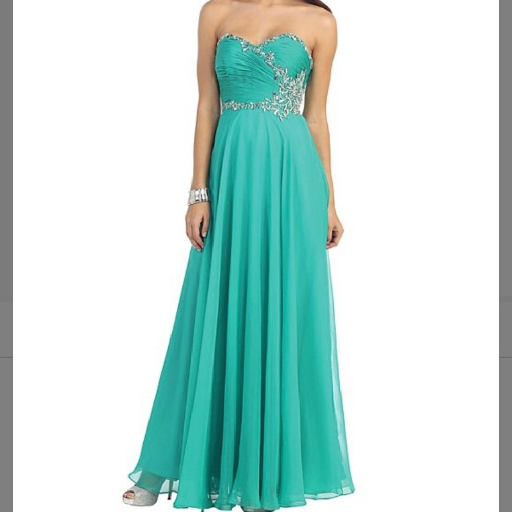 Sage Chiffon Strapless Gown & Shawl